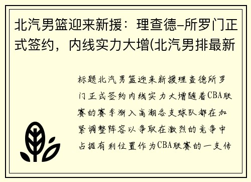 北汽男篮迎来新援：理查德-所罗门正式签约，内线实力大增(北汽男排最新消息李牧)