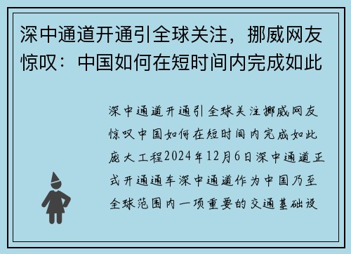 深中通道开通引全球关注，挪威网友惊叹：中国如何在短时间内完成如此庞大工程？