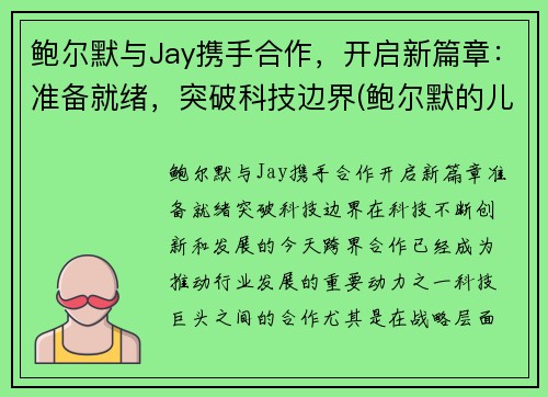 鲍尔默与Jay携手合作，开启新篇章：准备就绪，突破科技边界(鲍尔默的儿子)